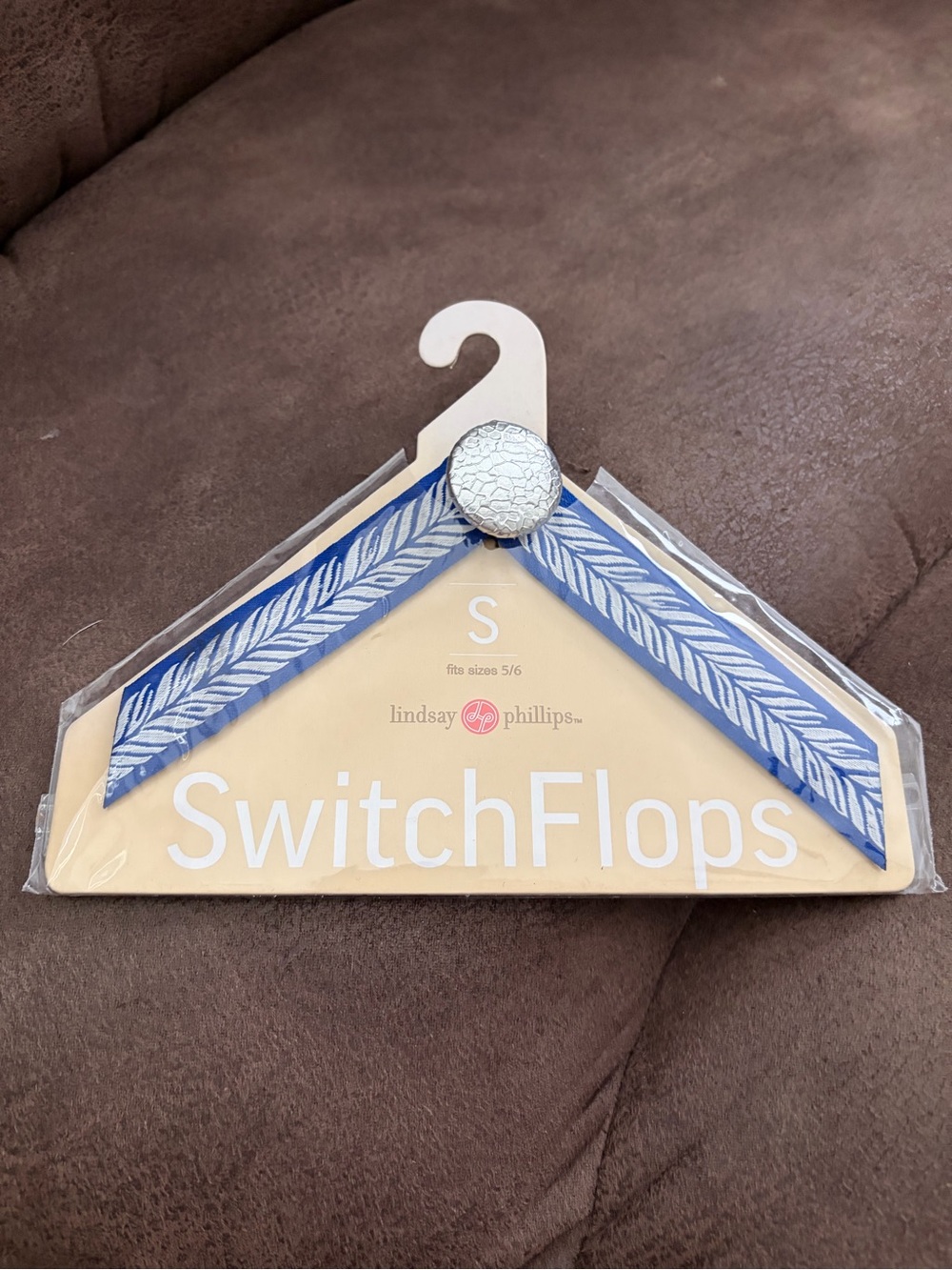 lindsay phillips Blue and White Leaf Print Flip Flop Straps